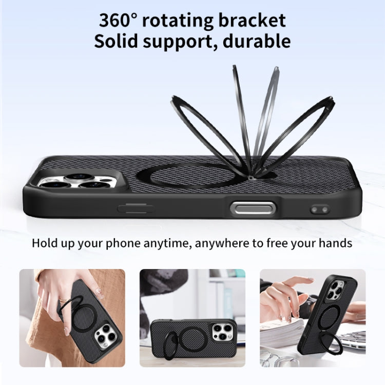 Funda para Teléfono con Soporte Magsafe 360 Textura de Fibra de Carbono para iPhone 11 Pro (Dorado del Desierto)