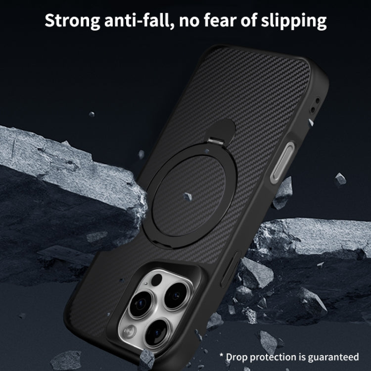 Funda para Teléfono Magsafe 360 con Soporte y Textura Fibra de Carbono para iPhone 14/13 (Gris Titanio)