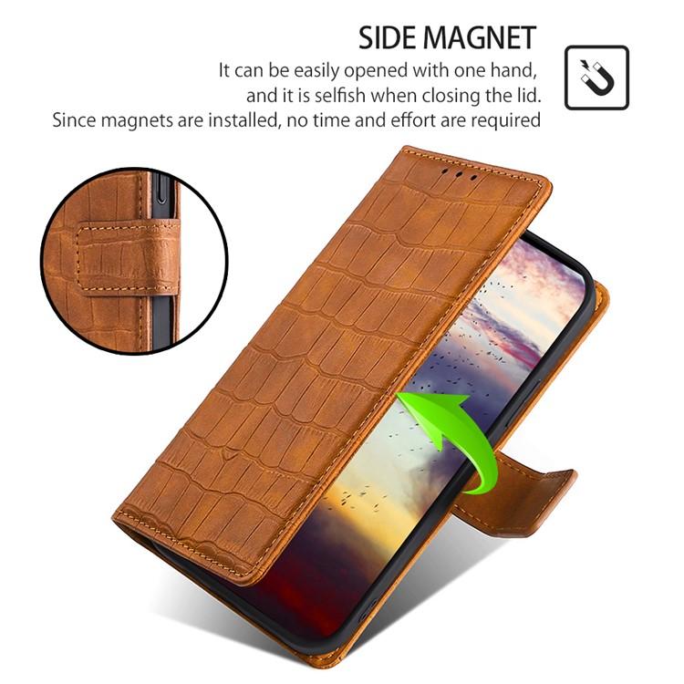 Funda de piel con cierre magnético y diseño de cocodrilo para Redmi Note 14S 4G (marrón)