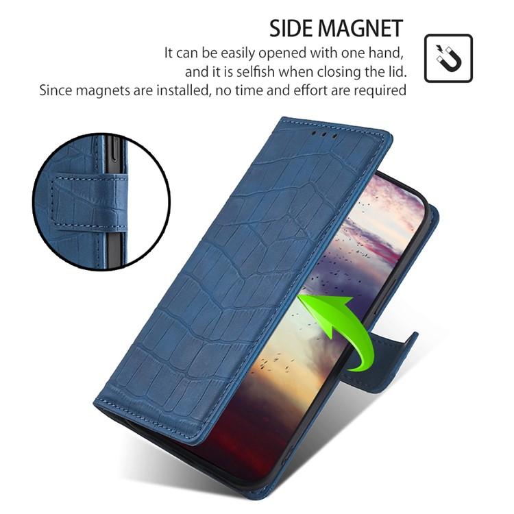 Funda de piel con cierre magnético y diseño de cocodrilo para Redmi Note 14S 4G (azul)