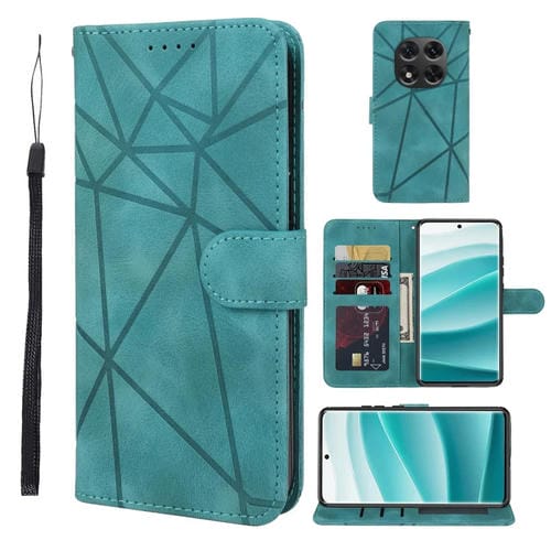 Funda de Cuero con Líneas Geométricas y Tacto de Piel para Redmi Note 14 Pro 5G (Verde)
