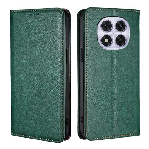 Funda de Cuero Magnético con Acabado Brillante y Aceite Sólido para Redmi Note 14 Pro 5G (Verde)