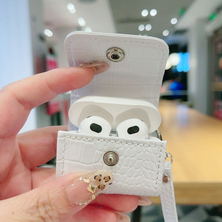 Funda Protectora para Auriculares Airpods Pro Textura Cocodrilo (Blanca)