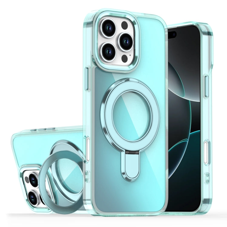 Estuche para Teléfono con Soporte Magsafe para iPhone 16 Pro con Revestimiento Degradado y Decoloración (Azul Transparente)