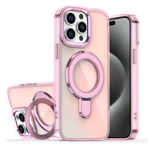 Estuche para Teléfono con Soporte Magsafe iPhone 15 Pro Max Revestimiento Degradado Decoloración (Rosa Transparente)