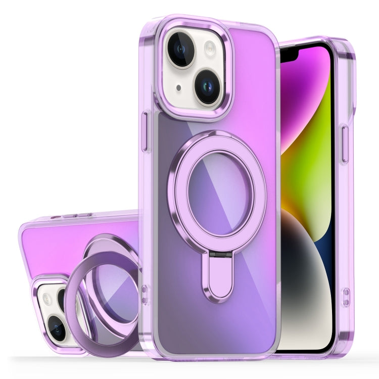 Estuche para Teléfono Magsafe iPhone 14/13 Soporte Revestimiento Degradado (Morado Transparente)