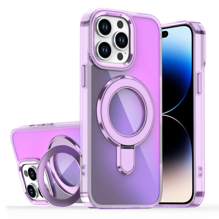 Estuche para Teléfono iPhone 14 Pro Max con Soporte Magsafe Revestimiento Degradado (Morado Transparente)