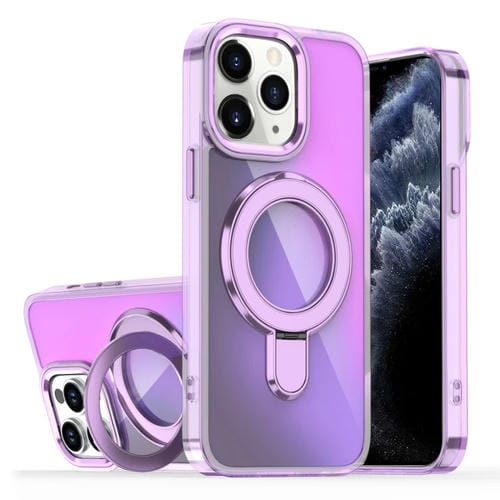 Estuche para Teléfono Magsafe iPhone 11 Pro Max Soporte Revestimiento Degradado (Morado Transparente)