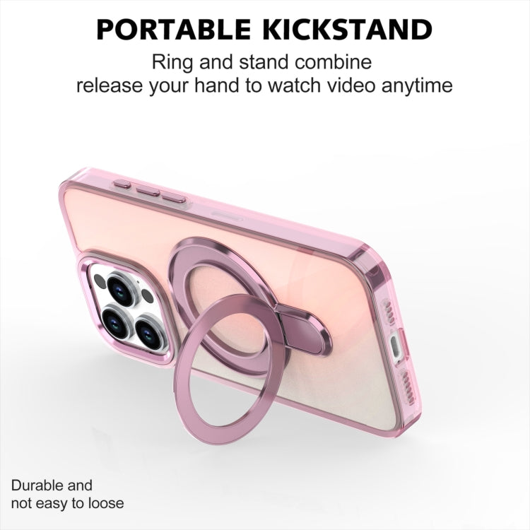 Estuche para Teléfono con Soporte Magsafe para iPhone 16 Plus con Revestimiento Degradado y Decoloración (Transparente)