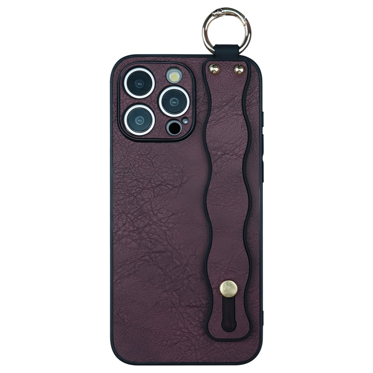 Funda de TPU con Soporte para Pulsera Ondulada para iPhone 15 Pro Max (Rojo Vino)