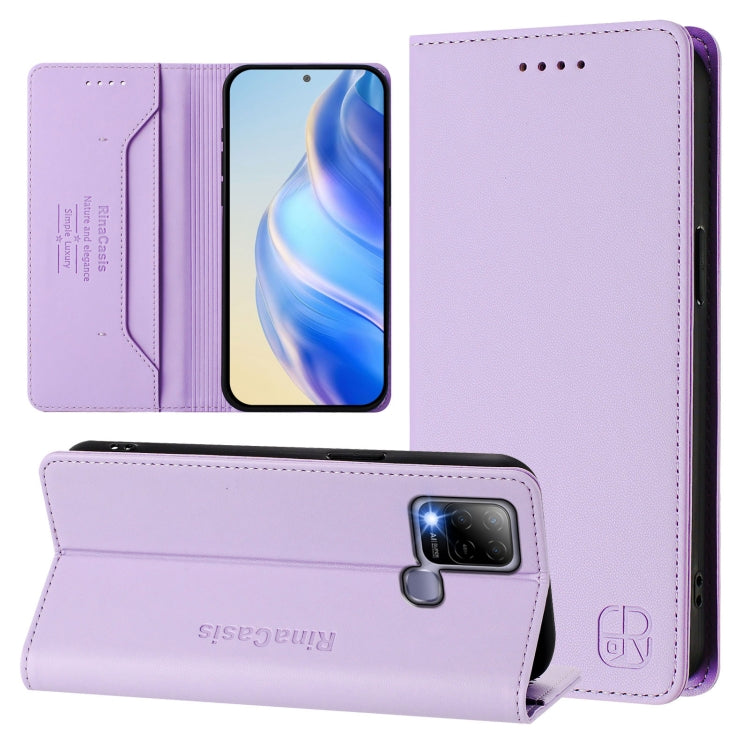 Funda de Cuero Rfid con Succión Magnética y Doble Pliegue para Infinix Hot 10T / Hot 10S X689 Rc01 (Morado Claro)