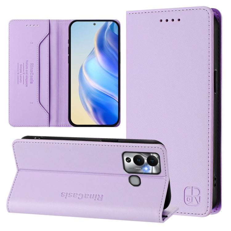 Funda de Cuero Rfid para Infinix Hot 12 Play Rc01 con Succión Magnética y Doble Pliegue (Morado Claro)