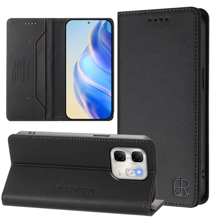 Funda de Cuero con Doble Pliegue y Succión Magnética RFID para Infinix Hot 50I 5G / Smart 9 4G Rc01 (Negro)