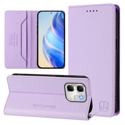 Funda de Cuero con Doble Pliegue y Succión Magnética Rfid para Infinix Hot 50I 5G / Smart 9 4G Rc01 (Morado Claro)