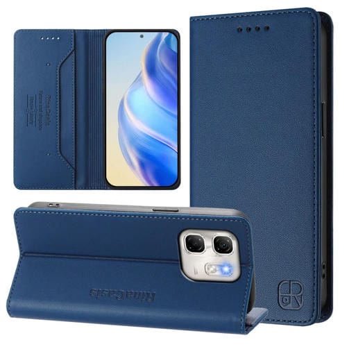 Funda de Cuero con Doble Pliegue y Succión Magnética Rfid para Infinix Hot 50I 5G y Smart 9 4G Rc01 (Azul Oscuro)