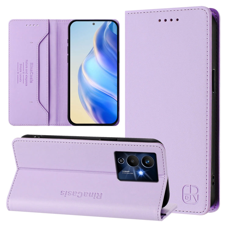 Funda de Cuero Infinix Note 12 Pro 5G Rc01 con Doble Pliegue y Succión Magnética (Morado Claro)