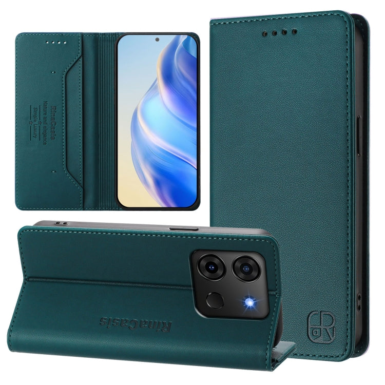 Funda de Cuero con Doble Pliegue y Succión Magnética Rfid para Infinix Smart 7 India/7 Plus Rc01 (Verde Oscuro)