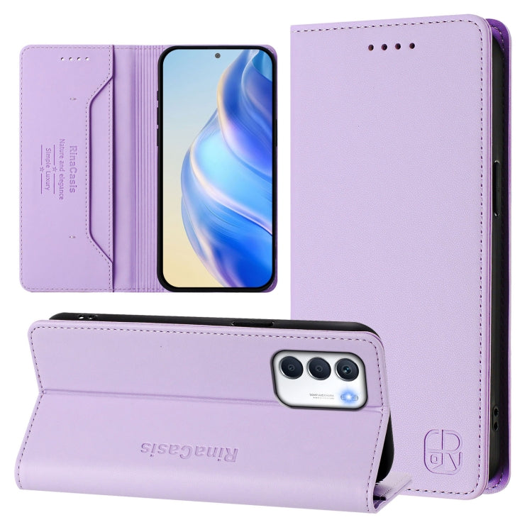 Funda de Cuero Rfid con Succión Magnética y Doble Pliegue para Infinix Zero 5G 2023 Rc01 (Morado Claro)