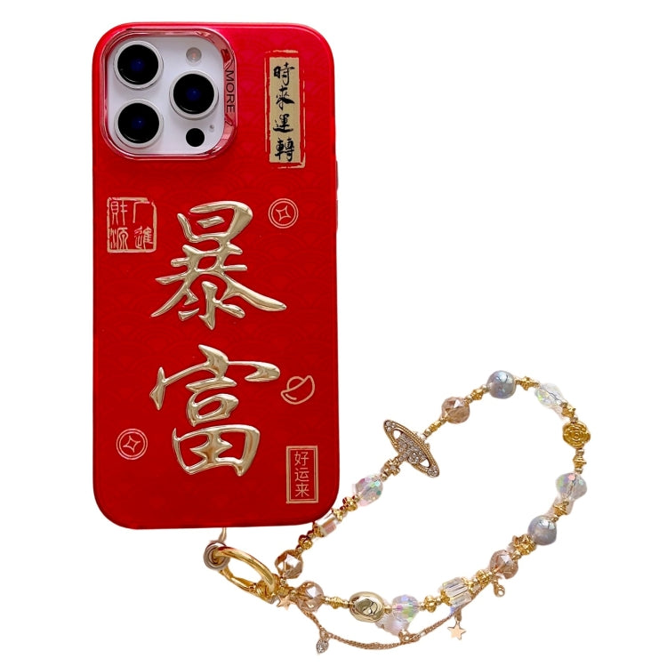 Estuche para Teléfono iPhone 14 Pro Estampado Dorado 3D Imd Cadena Cristal (Adinerado)