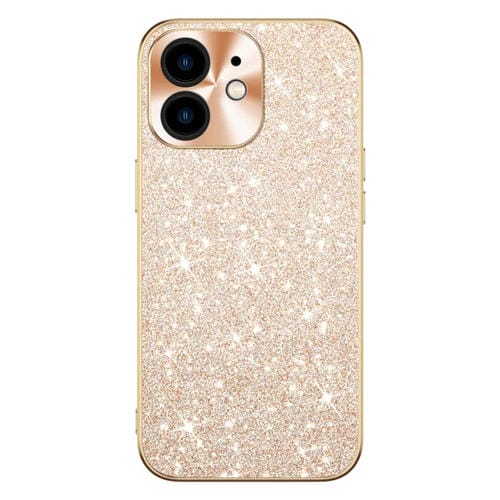 Estuche para Teléfono iPhone 12 Anillo de Lente Textura Cd Diamante Estrellado Galvanizado (Dorado)