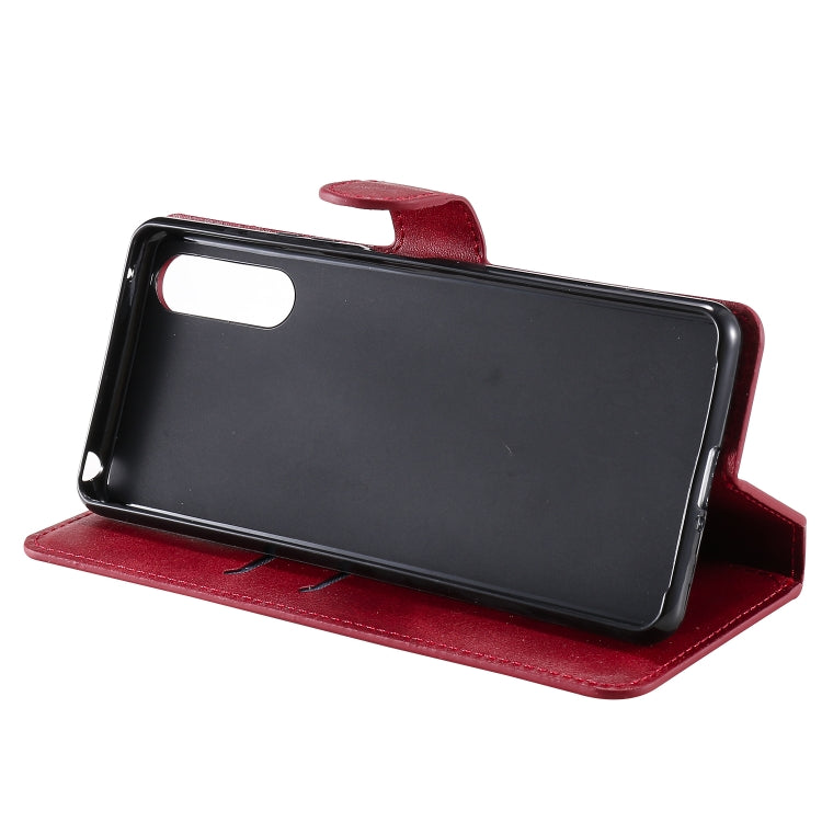 Para Sony Xperia 10 II Classic Calf Texture PU + TPU Funda de cuero con tapa horizontal, con soporte, ranuras para tarjetas y billetera (rojo)
