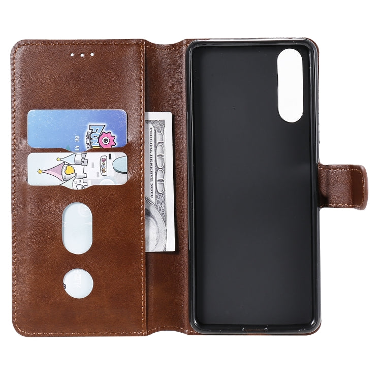 Para Sony Xperia 10 II Classic Calf Texture PU + TPU Funda de cuero con tapa horizontal, con soporte, ranuras para tarjetas y billetera (marrón)