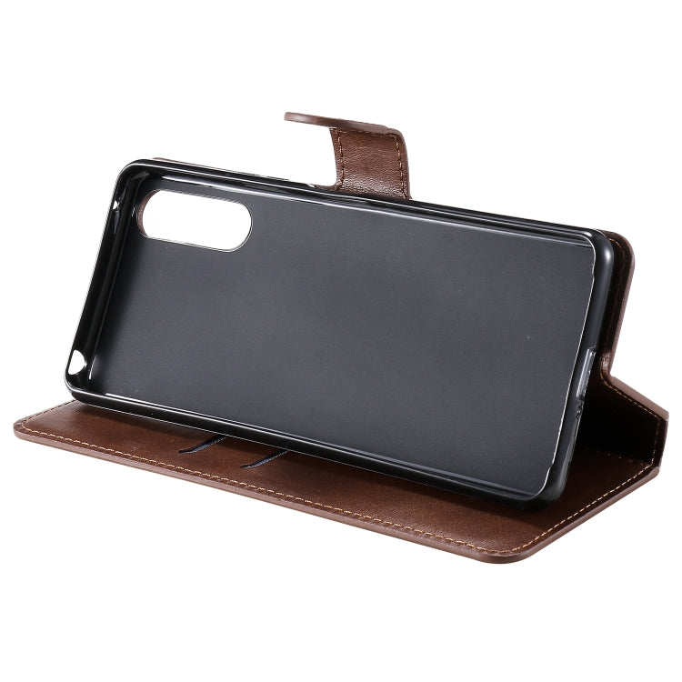 Para Sony Xperia 10 II Classic Calf Texture PU + TPU Funda de cuero con tapa horizontal, con soporte, ranuras para tarjetas y billetera (marrón)