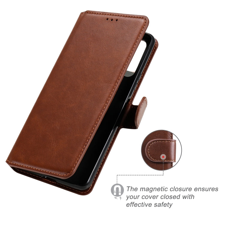 Para Sony Xperia 10 II Classic Calf Texture PU + TPU Funda de cuero con tapa horizontal, con soporte, ranuras para tarjetas y billetera (marrón)