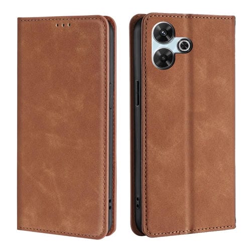 Funda de Cuero Magnética con Tacto de Piel para Redmi 13 4G (Marrón Claro)