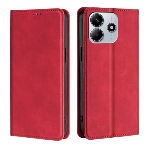 Funda de Cuero Magnética con Tacto de Piel para Redmi Note 14 5G (Roja)