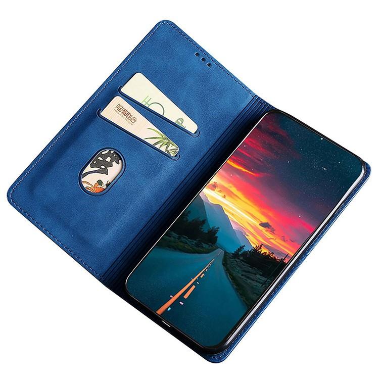 Funda de cuero magnética con textura de piel para Redmi Note 14S 4G (azul)
