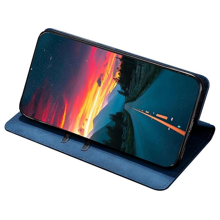 Funda de cuero magnética con textura de piel para Redmi Note 14S 4G (azul)