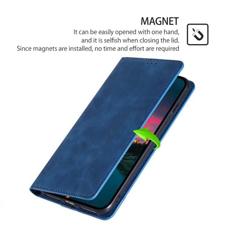 Funda de cuero magnética con textura de piel para Redmi Note 14S 4G (azul)