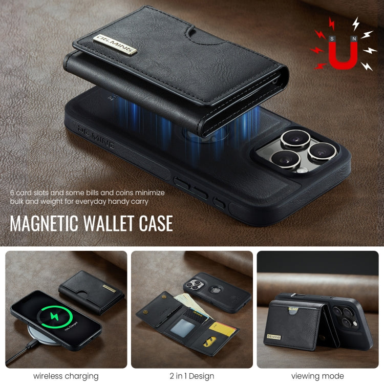 Funda de Cuero Extraíble para iPhone 16 Pro Max Dg.Ming M6 Series Rfid con Tres Pliegues para Tarjetas (Negro)