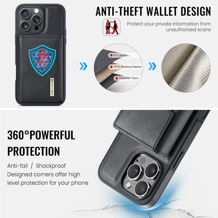 Funda de Cuero Extraíble para iPhone 16 Pro Max Dg.Ming M6 Series Rfid con Tres Pliegues para Tarjetas (Negro)