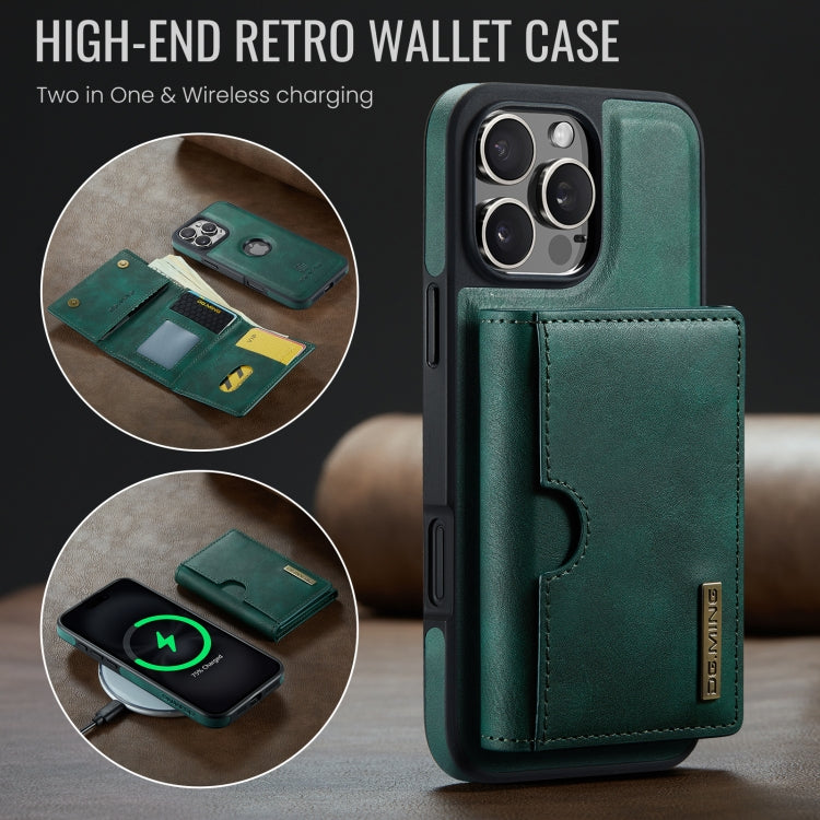 Funda de Cuero Extraíble para iPhone 16 Pro Max Dg.Ming M6 Series Rfid con Tres Pliegues para Tarjetas (Verde)