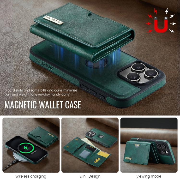 Funda de Cuero Extraíble para iPhone 16 Pro Max Dg.Ming M6 Series Rfid con Tres Pliegues para Tarjetas (Verde)