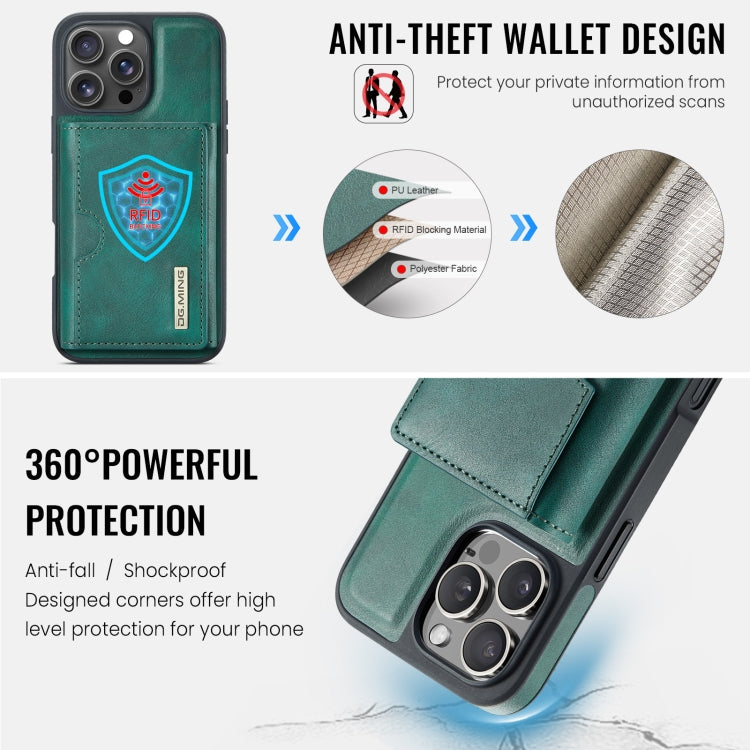 Funda de Cuero Extraíble para iPhone 16 Pro Max Dg.Ming M6 Series Rfid con Tres Pliegues para Tarjetas (Verde)