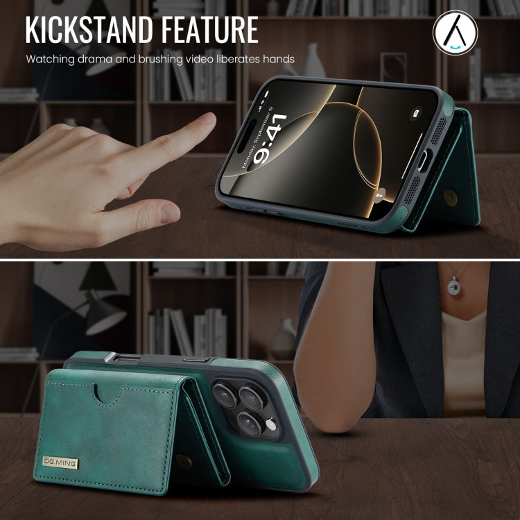 Funda de Cuero Extraíble para iPhone 16 Pro Max Dg.Ming M6 Series Rfid con Tres Pliegues para Tarjetas (Verde)