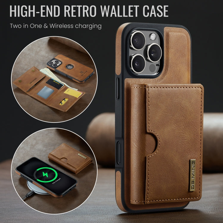 Funda de Cuero Extraíble para iPhone 16 Pro Serie Dg.Ming M6 con Tarjetero Rfid de Tres Pliegues (Marrón)