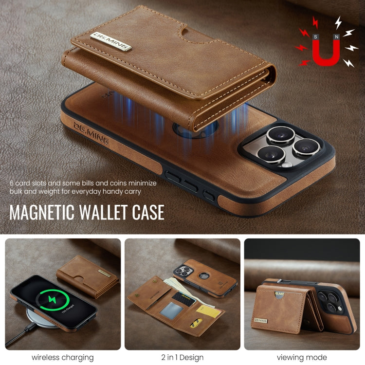 Funda de Cuero Extraíble para iPhone 16 Pro Serie Dg.Ming M6 con Tarjetero Rfid de Tres Pliegues (Marrón)