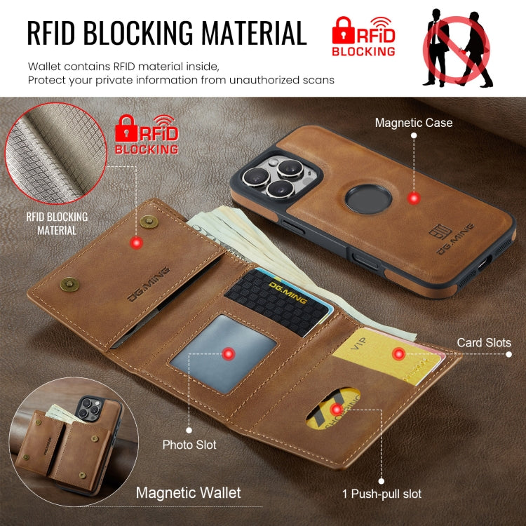 Funda de Cuero Extraíble para iPhone 16 Pro Serie Dg.Ming M6 con Tarjetero Rfid de Tres Pliegues (Marrón)