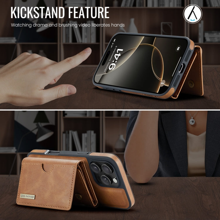 Funda de Cuero Extraíble para iPhone 16 Pro Serie Dg.Ming M6 con Tarjetero Rfid de Tres Pliegues (Marrón)