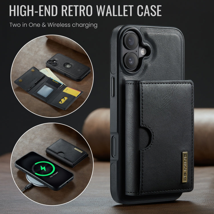Funda de Cuero Extraíble Dg.Ming M6 para iPhone 16 Plus con Tarjetero Rfid Tres Pliegues (Negro)