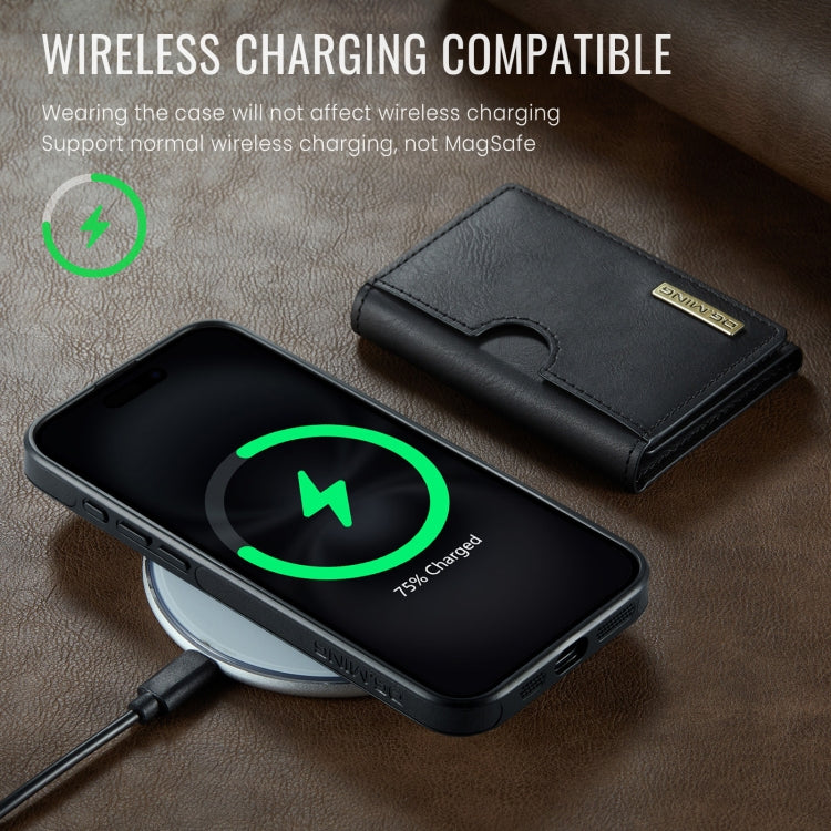 Funda de Cuero Extraíble Dg.Ming M6 para iPhone 16 Plus con Tarjetero Rfid Tres Pliegues (Negro)