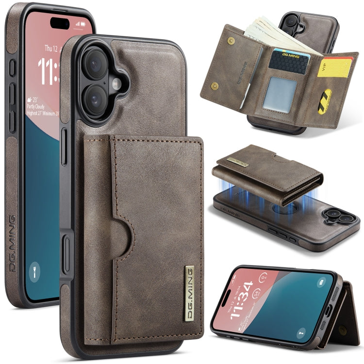 Funda de Cuero Extraíble para iPhone 16 Plus Dg.Ming M6 con Tarjetero Rfid de Tres Pliegues (Café)