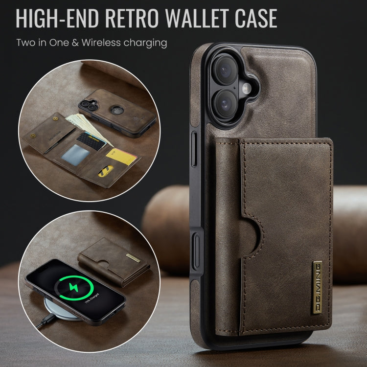 Funda de Cuero Extraíble para iPhone 16 Plus Dg.Ming M6 con Tarjetero Rfid de Tres Pliegues (Café)