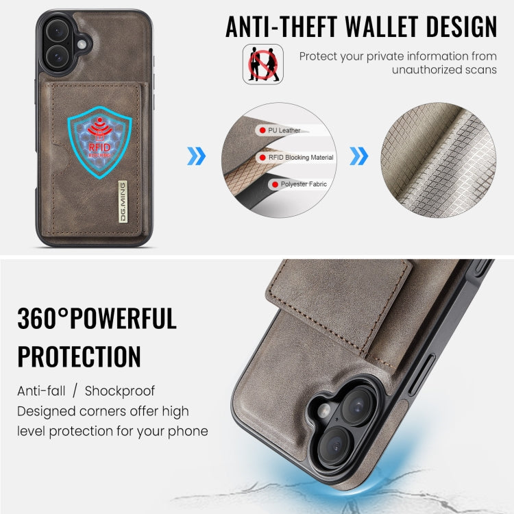 Funda de Cuero Extraíble para iPhone 16 Plus Dg.Ming M6 con Tarjetero Rfid de Tres Pliegues (Café)