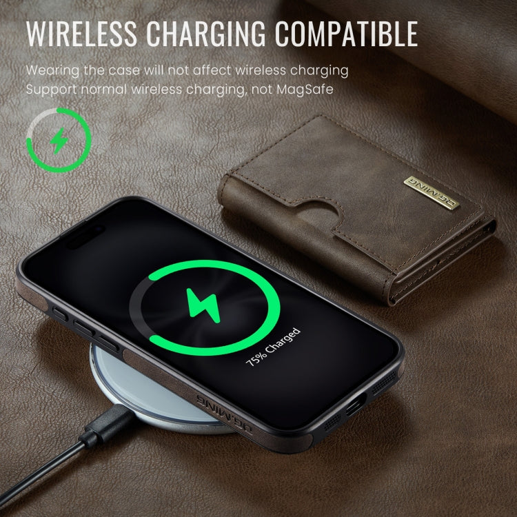 Funda de Cuero Extraíble para iPhone 16 Plus Dg.Ming M6 con Tarjetero Rfid de Tres Pliegues (Café)