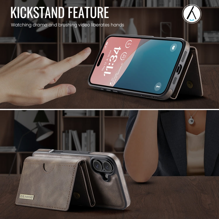 Funda de Cuero Extraíble para iPhone 16 Plus Dg.Ming M6 con Tarjetero Rfid de Tres Pliegues (Café)